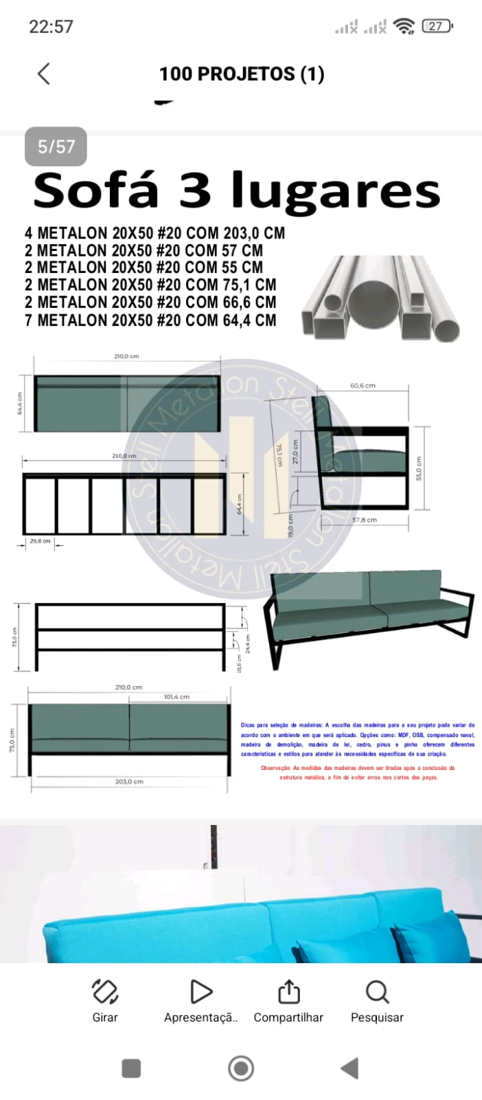 Projeto detalhado: SOFÁ 3 LUGARES